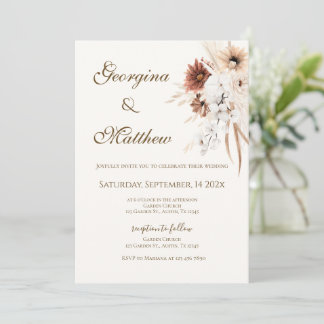 Boho beige med brud och brudgum bröllop inbjudningar