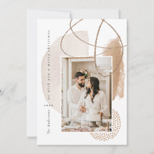 Boho Beige Modern Geometric Photo Helgdag Card Julkort