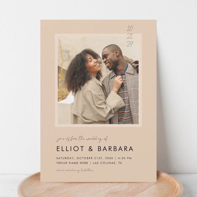 Boho Beige Modern Script 2 Photo QR-kod Bröllop Inbjudningar (Skapare uppladdad)