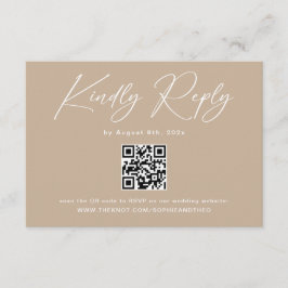 Boho Beige Neutral Bröllop RSVP Qr Kod Tilläggskort