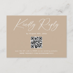 Boho Beige Neutral Bröllop RSVP Qr Kod Tilläggskort