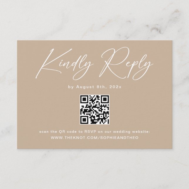Boho Beige Neutral Bröllop RSVP Qr Kod Tilläggskort (Framsida)