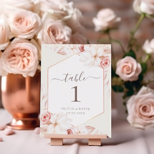 Boho Beige och Blush Rosa Blommig Bordskort