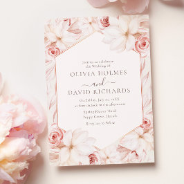 Boho Beige och den Rosa Blommigten Bröllop Inbjudningar