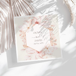 Boho Beige och Rosa ros Bröllop Napkins Pappersservett