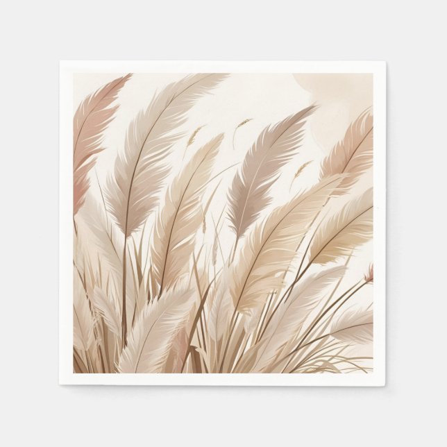 Boho Beige Pampas Grass Bröllop Pappersservett (Framsidan)