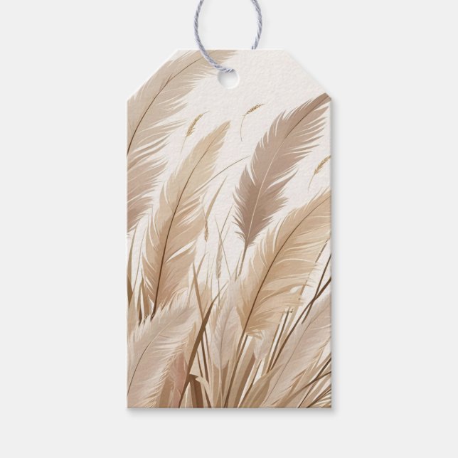 Boho Beige Pampas Grass Bröllop Presentetikett (Framsidan)