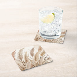 Boho Beige Pampas Grass Bröllop Underlägg Papper Kvadrat