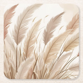 Boho Beige Pampas Grass Bröllop Underlägg Papper Kvadrat