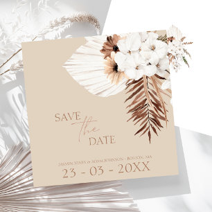 Boho Beige Pampas Grass Orchid Bröllop Spara Datumet