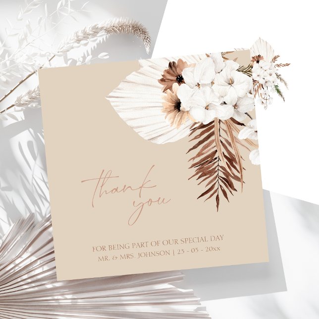 Boho Beige Pampas Grass Orchid Bröllop Tack (Boho Terracotta Dried Floral Wedding Thank You)