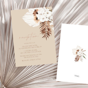 Boho Beige Pampas Grass Orchid Wedding Reception Tilläggskort
