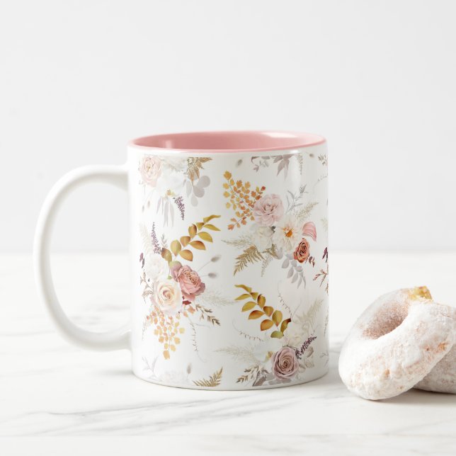 Boho Beige, Pampas Grass Terracotta Akvarell Vi Två-Tonad Mugg (Med munk)