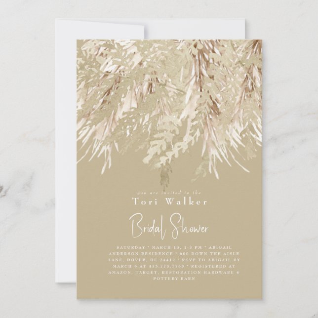 Boho Beige Pampas Modern Bröllopsdusch Inbjudningar (Framsida)