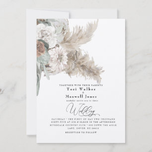 Boho Beige Pampas No Parents Ecru Bröllop Inbjudningar