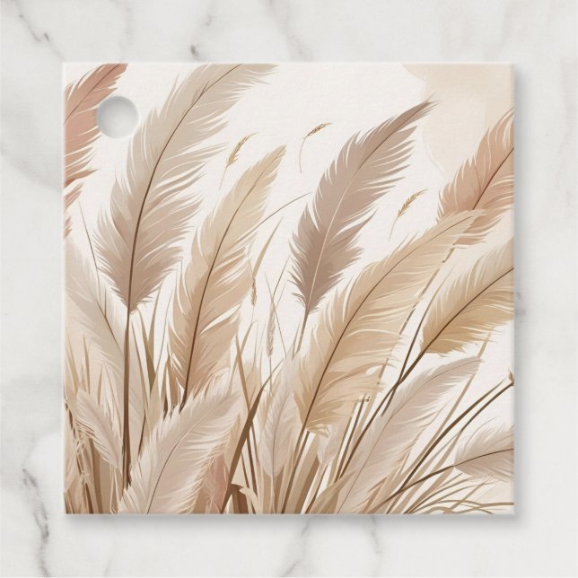 Boho Beige Pampasgräs Bröllop Gåvor Etiketter (Framsida)