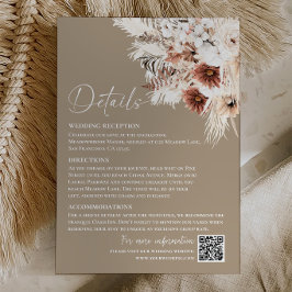 Boho Beige Pampasgräs Bröllopsföljekort Anteckningskort