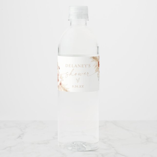 Boho Beige Shower Vattenflaskor Etikett (Framsida)