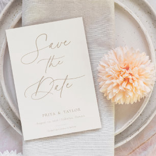 Boho Beige-skript spara datumfotokortet Datumet