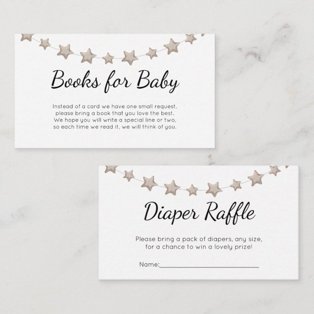 Boho Beige Stars Bokar för Baby Diaper Raffle Tilläggskort (Fram/baksida)