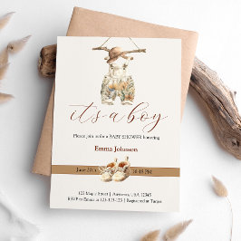 Boho Beige Tan Brown White Boy Shower Inbjudningar