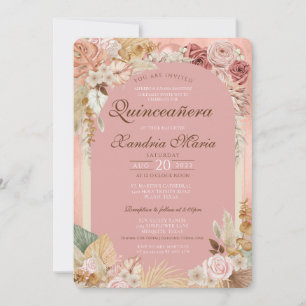 Boho  Beige Torkad Ro Blommigt Quinceanera Inbjudningar
