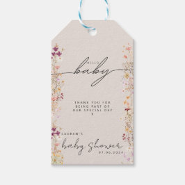 Boho Beige WildblomBaby Shower Tack Presentetikett