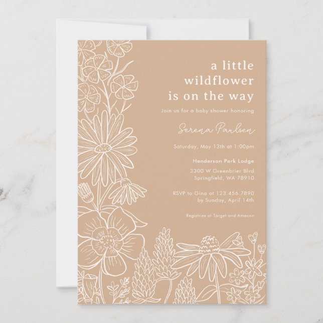 Boho Beige Wildblomma Baby Shower-inbjudan Inbjudningar (Framsida)