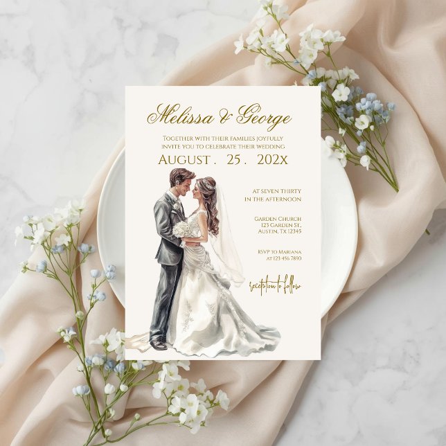 Boho beige with bride Wedding Inbjudningar (Skapare uppladdad)