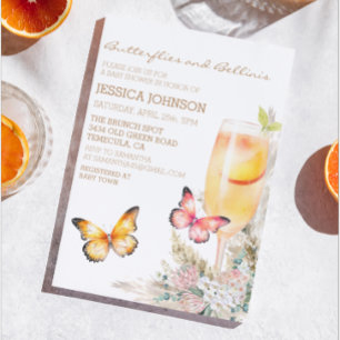Boho Bellini & Butterflies Baby Shower Rosa Inbjudningar