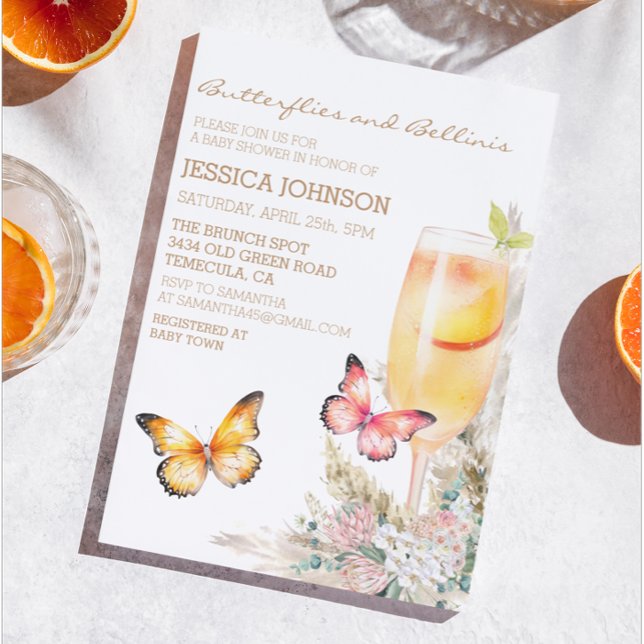 Boho Bellini & Butterflies Baby Shower Rosa Inbjudningar (Skapare uppladdad)