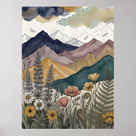 Boho Berg Lupin Vildblomma Äng Poster