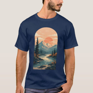 Boho Bergs Solnedgång Flod Båge Konst T Shirt