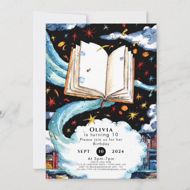 Boho Bibliotek Simple Storybook Birthday Inbjudningar (Framsida)