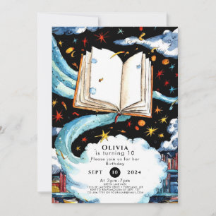 Boho Bibliotek Simple Storybook Birthday Inbjudningar