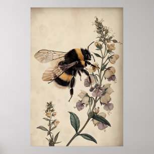 Boho Bin i lila blommönster, Moody Bumblebee Poster