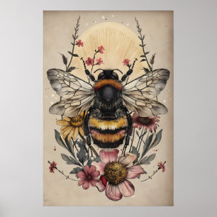 Boho Bina i blommönstertryck, Vintage Cottagecore Poster