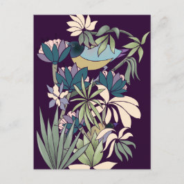 Boho bird blomsterträdgård lila vycard vykort