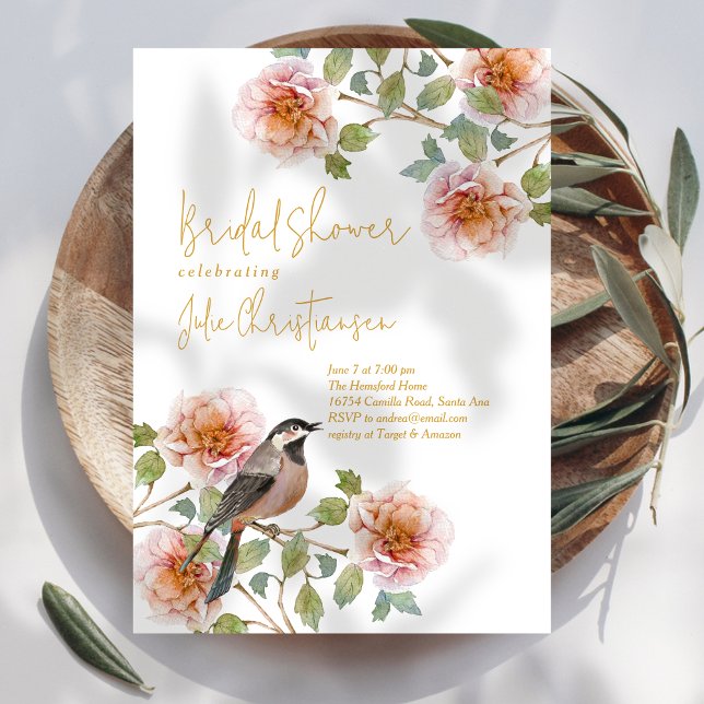 Boho Bird in Florals Bridal Shower Inbjudningar (Skapare uppladdad)