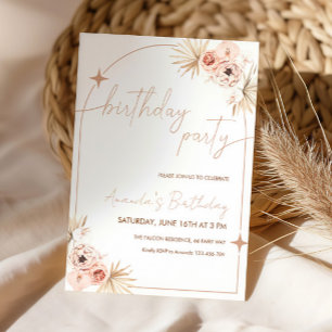 Boho Birthday Inbjudan Pampas Grass Birthday Card