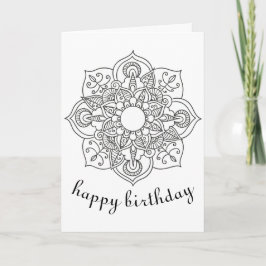 Boho Birthday mandala blommigt ornament coloring a Kort