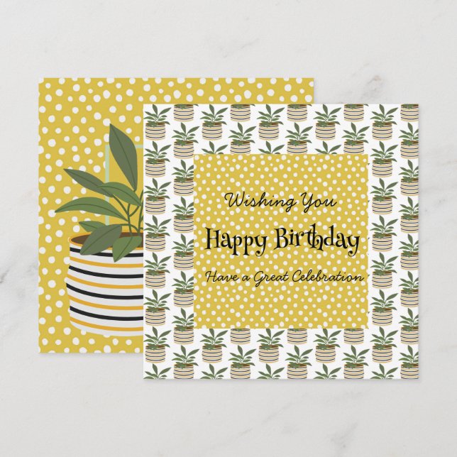 Boho Birthday Plants Dots Guld Sage Grönt (Fram/baksida)
