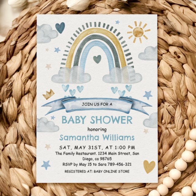 Boho Blå Akvarell Regnbåge Bebis Shower Inbjudningar (Skapare uppladdad)