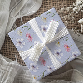 Boho blå akvarell vildblommamönster  presentpapper