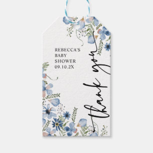 Boho Blå Blommig Baby Shower Tack För Gåvan Etiket Presentetikett