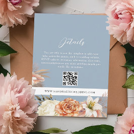 Boho Blå Blommig Bröllops QR-detaljkort Tilläggskort