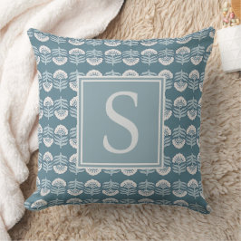 Boho Blå Blommig Monogram Kudd Kudde