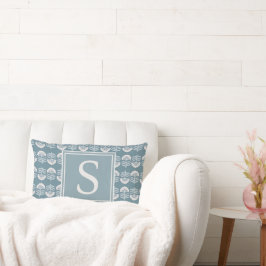 Boho Blå Blommig Monogram Kudd Lumbarkudde