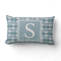 Boho Blå Blommig Monogram Kudd