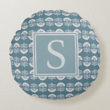 Boho Blå Blommig Monogram Kudd